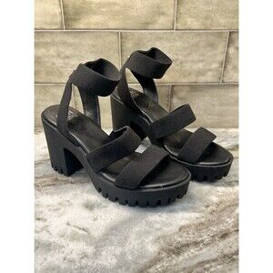 Madden NYC Women's Lug Heel Platform Sandals Heels Size 8.5 Black Elastic Goth